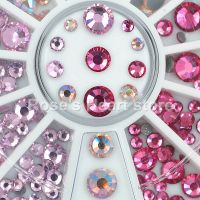 【CW】 1 Mixed sizes pink Rhinestones Flatback Hotfix Round Manicure glitter Decorations 2mm to 6mm