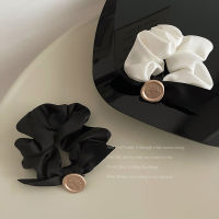 【cw】 Korean Style Black and White Cold Style Elegance R Handmade Bow Early Autumn Large Intestine Hair Ring Hair Rope Heaear for Women