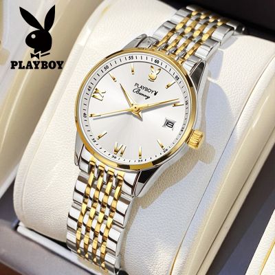 นาฬิกา Playboy  (ประกัน 1 ปี)  นาฬิกาข้อมือผู้หญิง กันน้ำ สายสแตนเลส ของแท้ ส่องสว่าง นาฬิกา ผู้หญิง