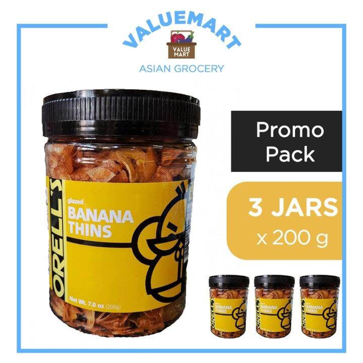 [3 JARS] Orell's Original Glazed Banana Chips Thins (3Jar Promo Pack) Pasalubong Snack 200