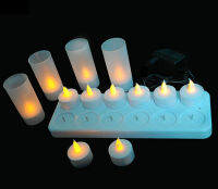 set of 12 Rechargeable led candle Flameless TeaLight electric Waxless lamp Xmas Valentine Wedding Church Home table decor-AMBER