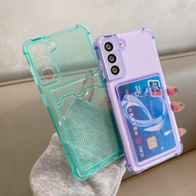 Card Bag Transparent Silicone Phone Case For Samsung A52 A72 S21 Plus A42 A32 5G S20 S10 Plus S20 S10 FE Note 20 Soft TPU Cover