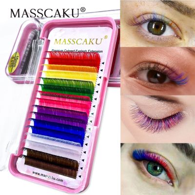 MASSCAKU Rainbow Russian Volume Classic Eyelashes 0.07mm C/D Curl Faux Mink Natural Soft Colorful False Lashes Extension