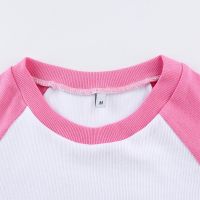 Women Short Sleeve Slim T-shirt Crop Top Patchwork Tops