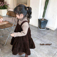 Girls Autumn And Winter Turtleneck Soft Sweater + Corduroy Strap Skirt Baby Temperament Cake Skirt All-match Princess Dress