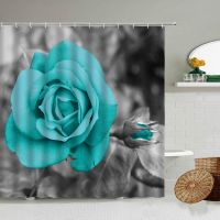 Blue Rose Pattern Shower Curtain Flowers Waterproof Polyester Screen Bathroom Home Decoration Valentines Day Gift With Hook Set
