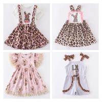 Girlymax Easter Baby Girls Sleeveless Cotton Leopard Love Bunny Lace Dress Skirt Set Jumpsuit Boutique Kids Clothing Ruffles