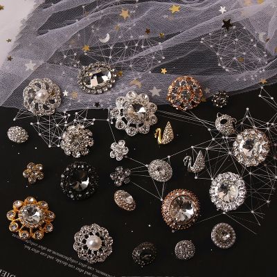 【cw】 5pcs black Diamonds pearl fur buttons Decorative clothing Wedding buttons wedding DIY sewing buttons on a fur coat ！