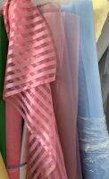 ﹍㍿☾ Free shipping Stripe Sheer Organza Fabric Party Bridal Wedding Dress Craft 150cmx100cm