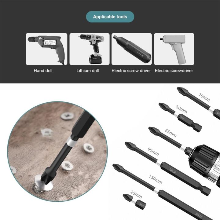 6pcs-cross-screwdriver-bit-impact-magnetic-phillips-batch-head-1-4-hex-shank-hand-electric-drill-tool-25-50-65-70-90-150mm-screw-nut-drivers