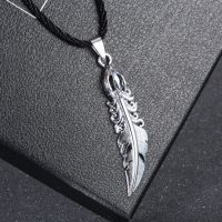 Rinhoo fashion women men vintage necklace stainless steel jewelry silver color feather pendant necklaces Men Daily Accessories