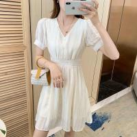 Apricot Chiffon A-Line Dress WomenS Summer V-Neck Sweet Fairy Dress Fairy Mini Dress Senior Sense of Tall and Thin Temperament