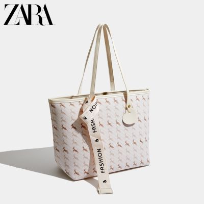 ZaraRatio กระเป๋าช้อปปิ้งผู้หญิงความจุสูง2023ฤดูร้อนผลิตภัณฑ์ใหม่ Han Edition กระเป๋าหิ้วแล็ปท็อปตัวตลกแบบหดได้กระเป๋าสะพายข้าง
