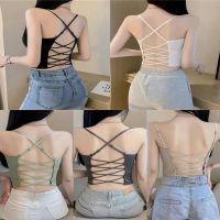 【Ready】? Strap bottoming vest tube top with chest pad bottoming shirt versatile can be worn outside sexy hot girl solid color with suspenders