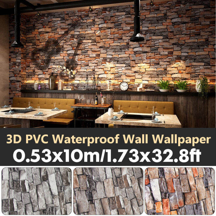10M Red Gray Brick Tile Home Decor PVC Brick Stone 3D Wall Paper No