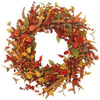 Fall Berry Wreath Realistic Rattan Thanksgiving DayFront Door Wreath Harvest Festival Garland for Wall Window Portable Colorful Hanger for Household Decoration appealing