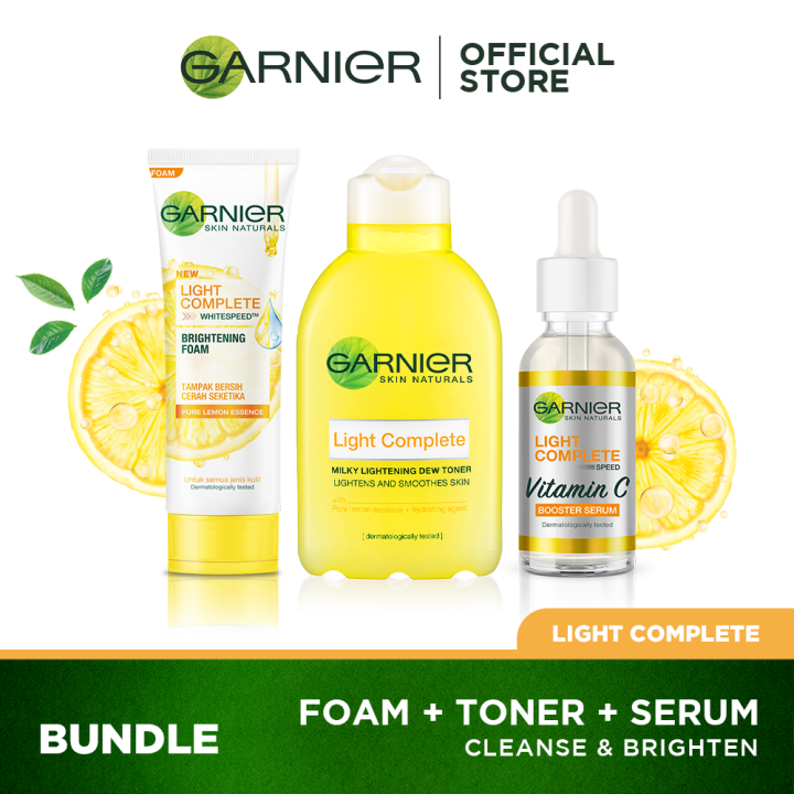 Garnier Super Glow Trio Bright Complete Vitamin C Serum 30ml, Toner and Cleanser Brightening