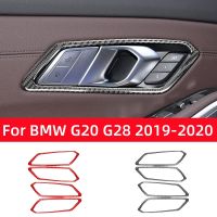 สำหรับ BMW 3 Series G20 G28 2019-2020อุปกรณ์เสริมคาร์บอนไฟเบอร์ภายในรถภายในประตู Handle Trim กรอบสติกเกอร์ตกแต่ง