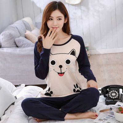 Spring Women Bralette Cartoon Printed Sleepwear Set Female Long-sleeved And Trousers Print Pajamas Set Soft Loose New