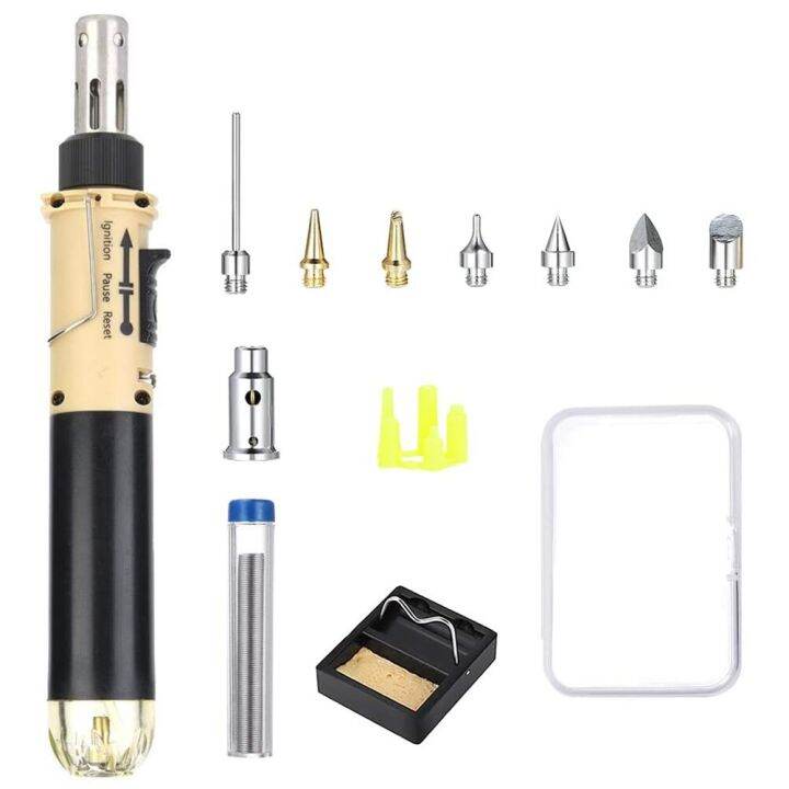 12 in 1 Butane Gas Soldering Iron Kit Adjustable Flame Cordless Butane