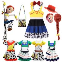 2023 Girls Dresses Cartoon Jessie Buzz Lightyear Costume Toy Story Halloween Clothes Party Vestidos Cosplay Kids Cow Frocks