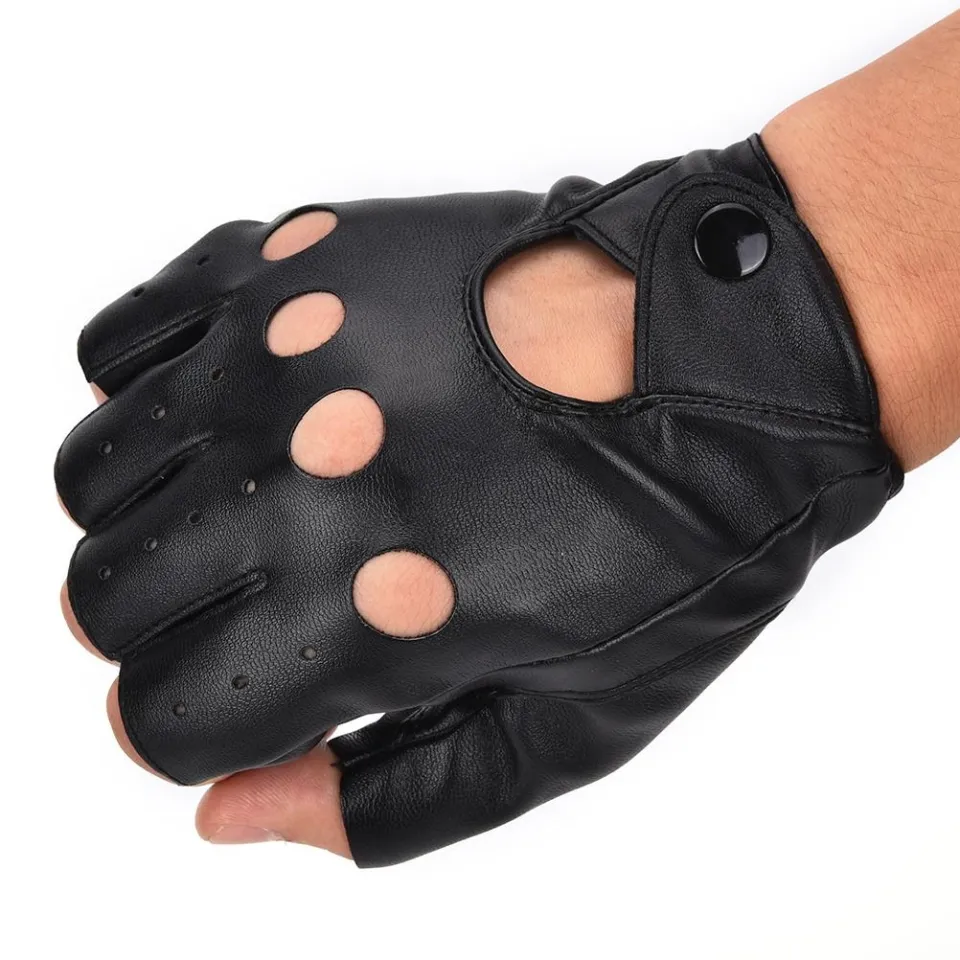 1 Pair Unisex Black PU Leather Fingerless Gloves Solid Female Half Finger Driving  Women Men Fashion Punk Gloves