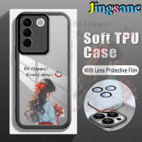 Jingsanc เคสฟิล์มติดเลนส์โทรศัพท์สำหรับ VIVO V27e V23e 5G Y78 Y53 Y36 Y35 Y33S Y33T Y31 Y27 Y22S Y20S 5G 4G เคสโทรศัพท์แฟชั่นผู้หญิงที่น่ารัก Ins K001-3สีดำกันกระแทก