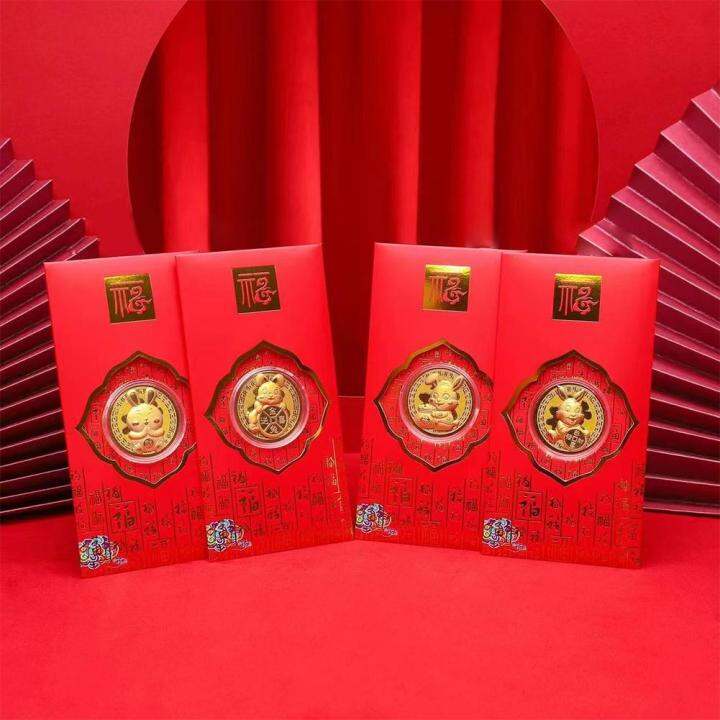 2023 CNY Zodiac Rabbit Coin Red Packet Gold Foil Bunny Lucky Gold Coin ...