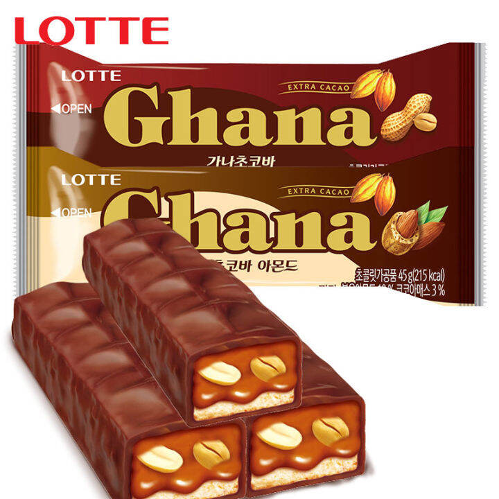 noona-mart-ขนมเกาหลี-กาน่า-ช็อคโกบาร์-รสถั่วลิสงและรสอัลมอนด์-lotte-ghana-chocolate-bar-peanut-amp-almond