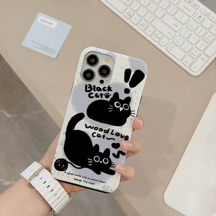 rlucky-2-in-1เคสมือถือลายแมวดำสไตล์เกาหลีสำหรับ-iphone-14-13-12-11-pro-max-เคสโทรศัพท์มือถือคลุมทั้งหมดตัวปกป้องกล้องถ่ายรูป-ins-เคสน่ารักสำหรับเด็กผู้หญิง