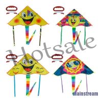 【hot sale】 ▩▬ B32 ♫ 1Set 80x45cm Smiling face kite outdoor sports flying kites with 50m handle line