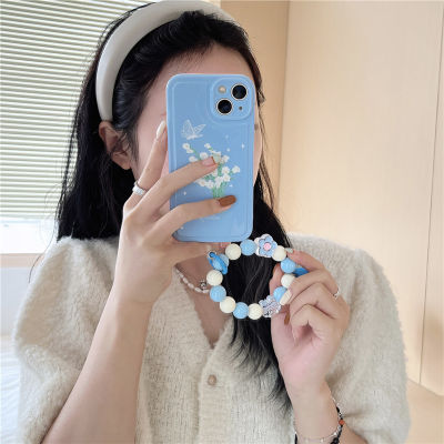 เวอร์ชั่นเกาหลี Ring Orchid Phone Case สำหรับ iPhone13Pro Jelly IMD Case สำหรับ iPhone14Promax White Flower Phone Case สำหรับ iPhone11 Shangtian Blue Phone Case สำหรับ iPhone12Pro Blue Flower Beadstring สำหรับ iPhone14plus