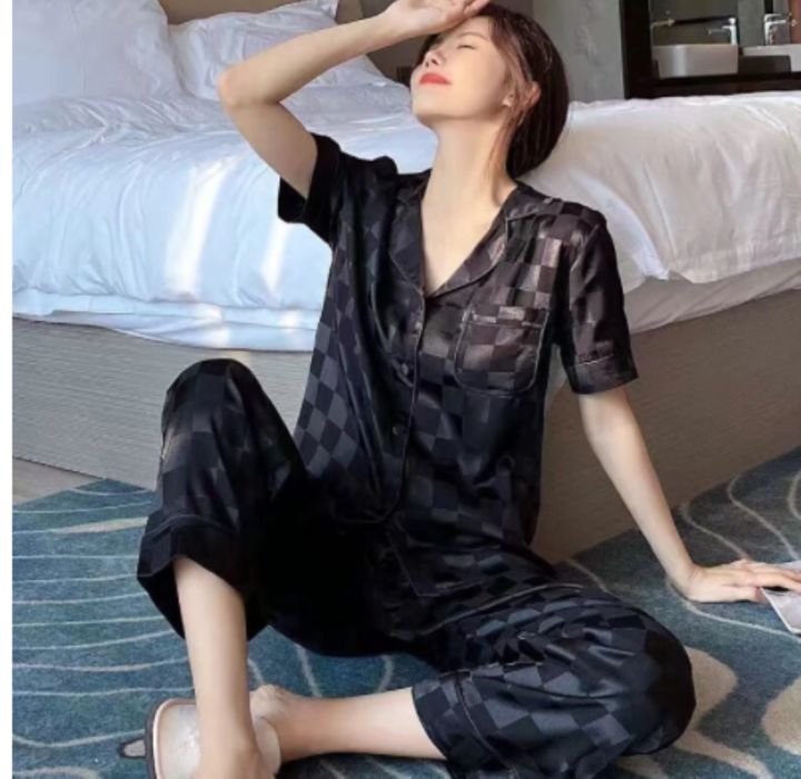 xiaoli-clothing-ชุดนอนผู้หญิง39-s-ผ้าแจ็คการ์ดชุดนอนชุดนอนแขนสั้นไหมแบบยาวผ้าไหมน้ำแข็งเกรดสูงสวมใส่ด้านนอกชุดนอนบ้าน