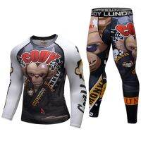 เสื้อยืด MMA + กางเกงพิมพ์ลายลิง3D ชุดต่อสู้มวยไทย Bjj Rashguard MMA รัดน่องคิกบ็อกซิ่งชุดสำหรับชกมวยกางเกงรัดรูป