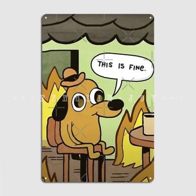 This Is Fine Dog Meme Wood Plaque Poster Cinema Living Room Kitchen Design Wall Decor Wooden Sign Poster  Power Points  Switches Savers