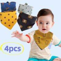 【CC】 4pcs Korean Cotton Baby Bib Large Size Double-Sided 0-3 Years Old Items Eeding Set