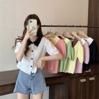 A one(พร้อมส่ง/ใหม่)#37023เสื้อคาร์ดิแกนเสื้อคอปกโปโลผู้หญิงฤดูร้อนใหม่2022แขนพัฟ