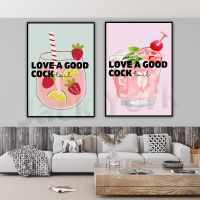 Love A Good Cocktail Print, Pink And Green Kitchen Decor, Funny Kitchen Prints, Cocktail Wall Art, Popular Cocktail Prints