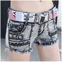 [3 Colors] Denim Shorts Womens Summer Low-Waist Fashion Thin Elastic Sexy Frayed Jeans Hot Pants