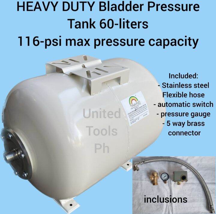 HEAVY DUTY Bladder Pressure Tank 60liters 116PSI Max pressure