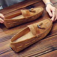 High-end Original Summer mens shoes retro beanie shoes mens 2023 new trendy leather breathable lazy soft-soled casual shoes slip-on