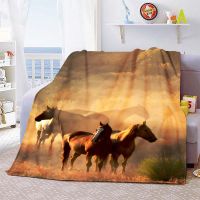 Ready Stock Super Soft Lightweight Flannel Blanket, Wild Animals, Sunset Background for Bed, Sofa, Couch Blanket, King and Queen Size Horses