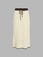 Cider Contrasting Trim Split Knitted Maxi Skirt