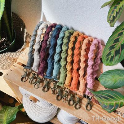 【hot】♦◄☢  Cotton Hand Woven Wristlet Keychain Car Braided Pendant Keyring Clasp Macrame Keychains Boho Trinket Wholesale