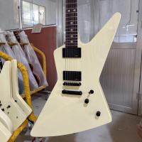 James Hetfield Cream White Explorer ใหม่กีต้าร์ไฟฟ้าฮาร์ดแวร์สีดำกีต้าร์สีมะฮอกกานีคุณภาพสูง