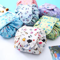 Lazy Women Storage Bags Printing Drawstring Makeup Organizer Portable Travel Cosmetics Women Bags Rolling Round Dustproof Cover