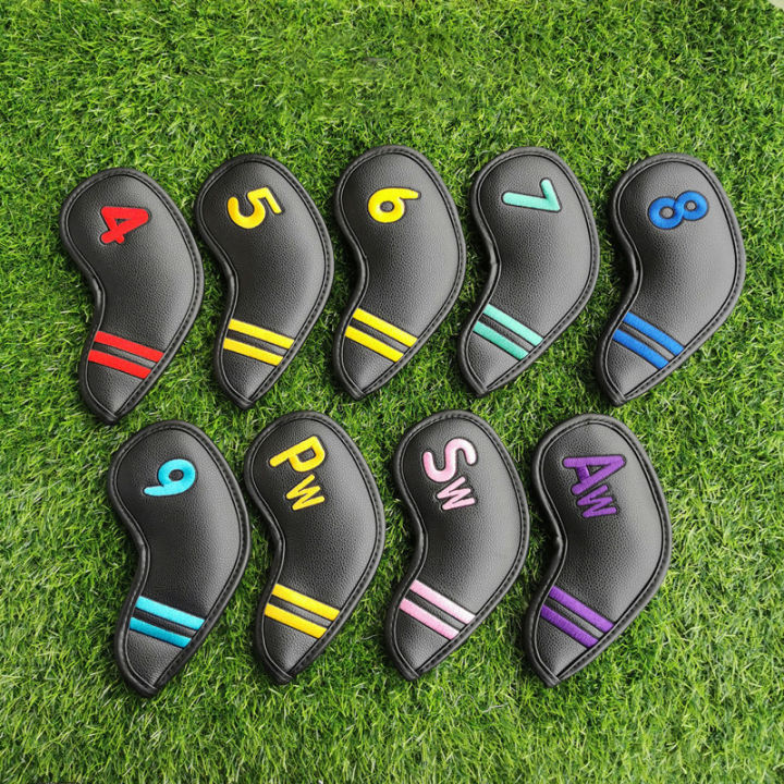 2023-9pcs-golf-club-cover-iron-club-cover-simple-striped-head-cap-cover-outdoor-sporting-accessories