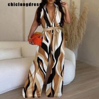 Summer Fashion Printed Sleeveless Jumpsuit Women Casual Button High Waist Wide Leg Jumpsuit Women