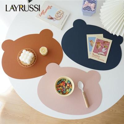 LAYRUSSI Cute Bear Kid Placemats Non-Slip Double-Sided Leather Coaster Washable Dining Table Food Mat For Children Baby Toddlers