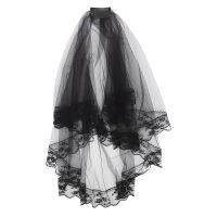 Lace Veil Black Wedding Decor Cosplay Waist Length Halloween Mesh Short Bride Women Hair Accessories